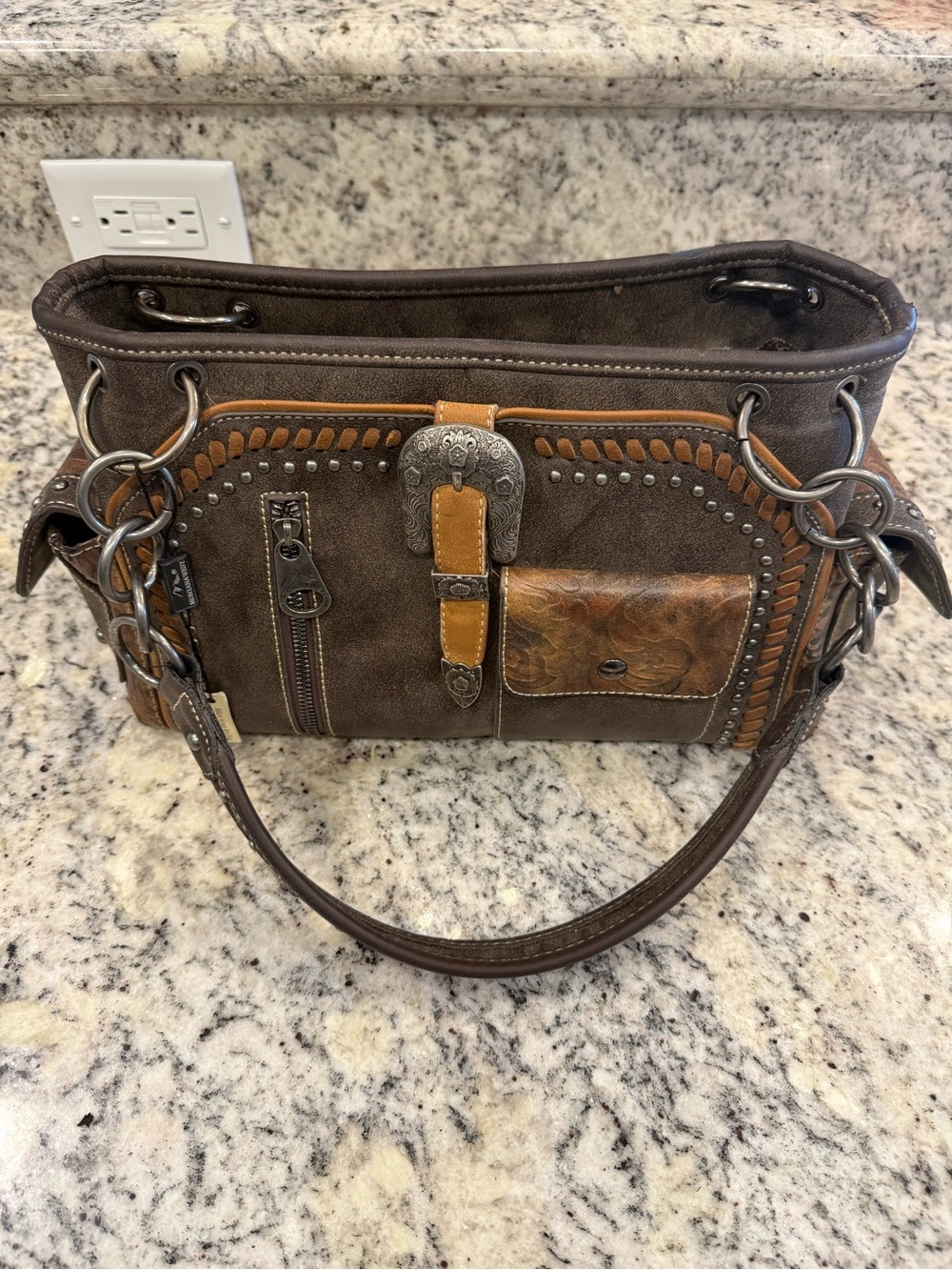 Montana West Brown Western Shoulder Bag Purse Chain Studded Buckle